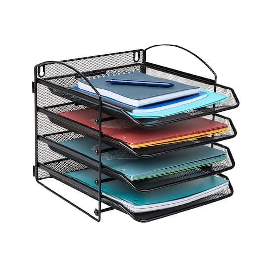 Mind Reader Paper Tray, Desktop Organizer, File Storage, Wall Mountable, Office, Metal Mesh, 11.5"L x 14.25"W x 11.5"H, Black